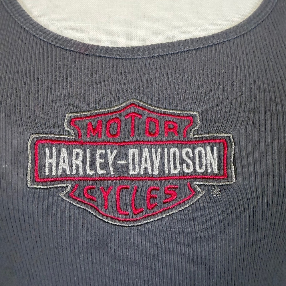 Harley-Davidson Tank Top Womens M Gray Pink Willie G Skull Spiderweb Cutout Y2K - Picture 6 of 13
